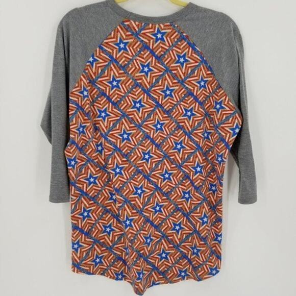 LuLaRoe Women's Star Pattern Crew Neck 3/4 Sleeve Stretch Randy Top Gray Size L - Picture 2 of 5